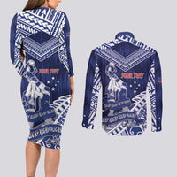 Personalised Samoa Rugby Couples Matching Long Sleeve Bodycon Dress and Long Sleeve Button Shirt Pacific Warrior Glory DT05 - Polynesian Pride