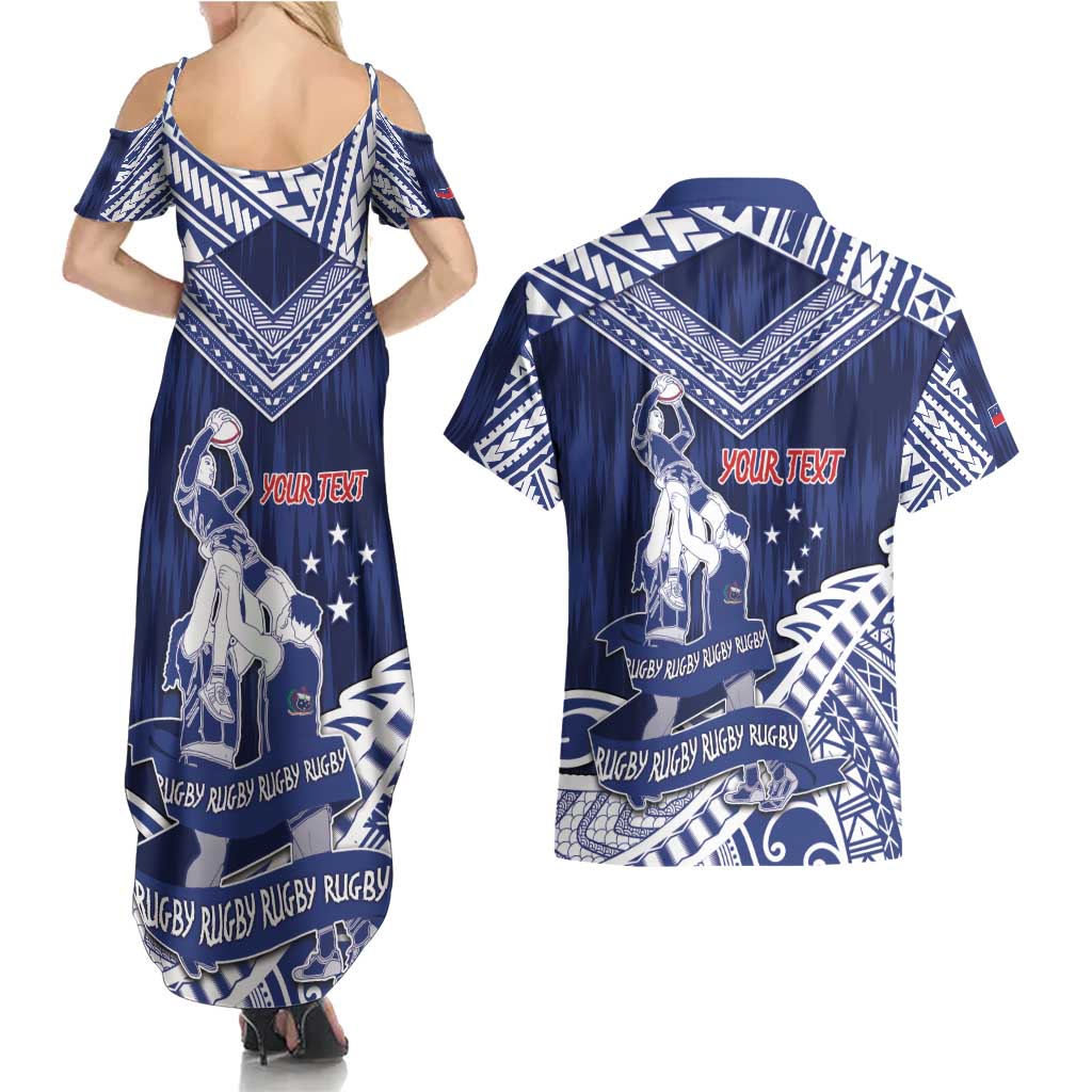 Personalised Samoa Rugby Couples Matching Summer Maxi Dress and Hawaiian Shirt Pacific Warrior Glory DT05 - Polynesian Pride