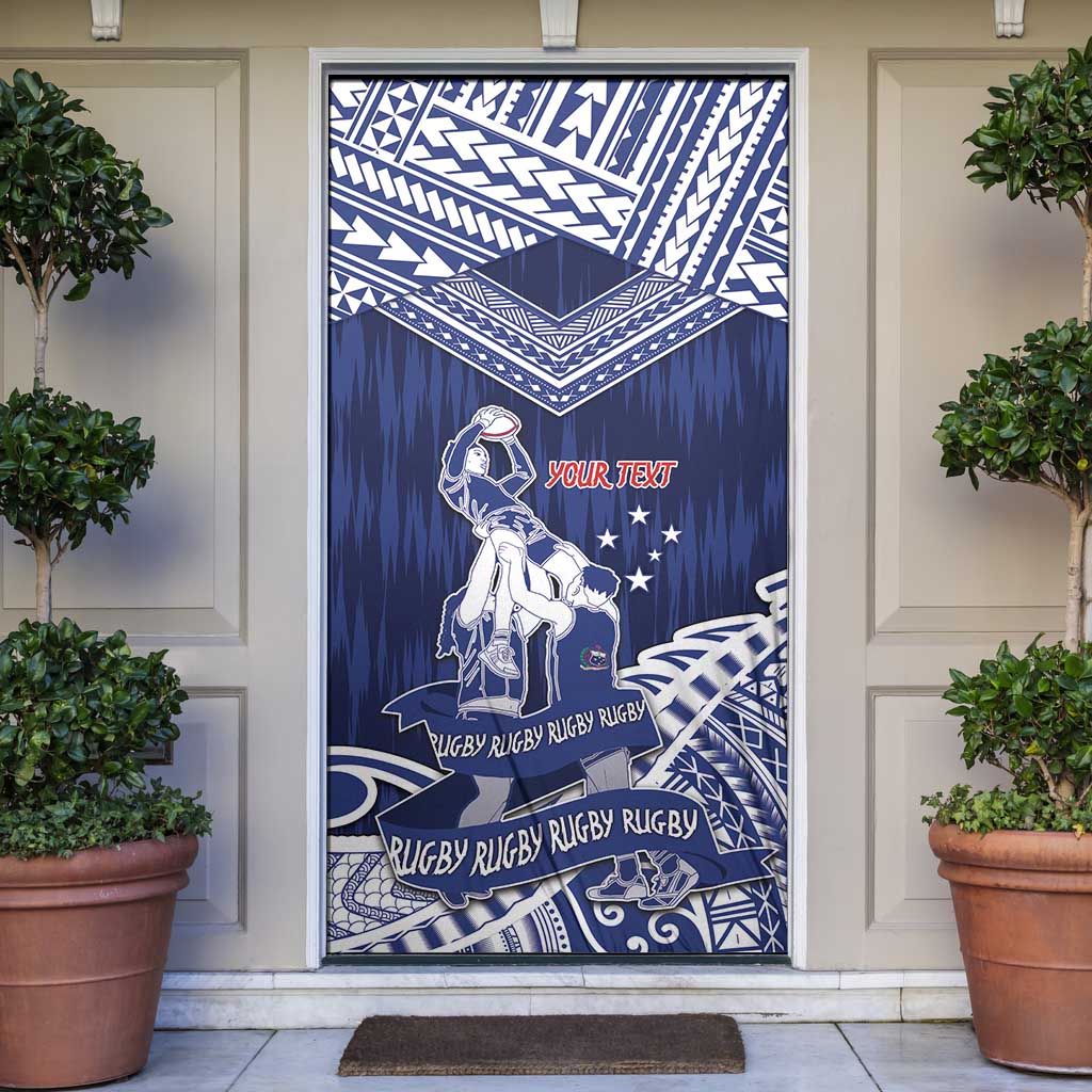 Personalised Samoa Rugby Door Cover Pacific Warrior Glory DT05 Navy - Polynesian Pride