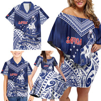 Personalised Samoa Rugby Family Matching Off Shoulder Short Dress and Hawaiian Shirt Pacific Warrior Glory DT05 - Polynesian Pride