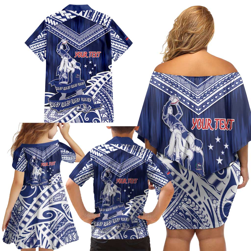 Personalised Samoa Rugby Family Matching Off Shoulder Short Dress and Hawaiian Shirt Pacific Warrior Glory DT05 - Polynesian Pride