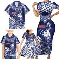 Personalised Samoa Rugby Family Matching Short Sleeve Bodycon Dress and Hawaiian Shirt Pacific Warrior Glory DT05 - Polynesian Pride