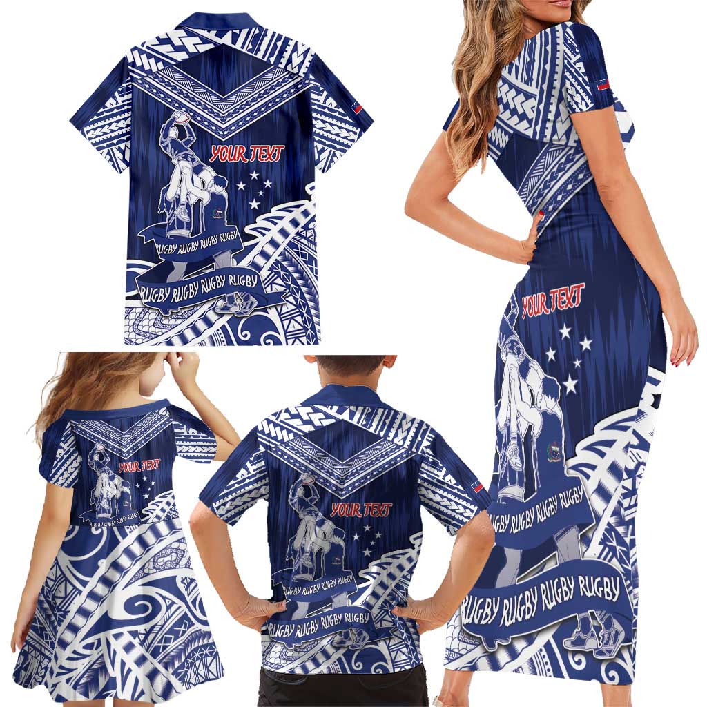 Personalised Samoa Rugby Family Matching Short Sleeve Bodycon Dress and Hawaiian Shirt Pacific Warrior Glory DT05 - Polynesian Pride