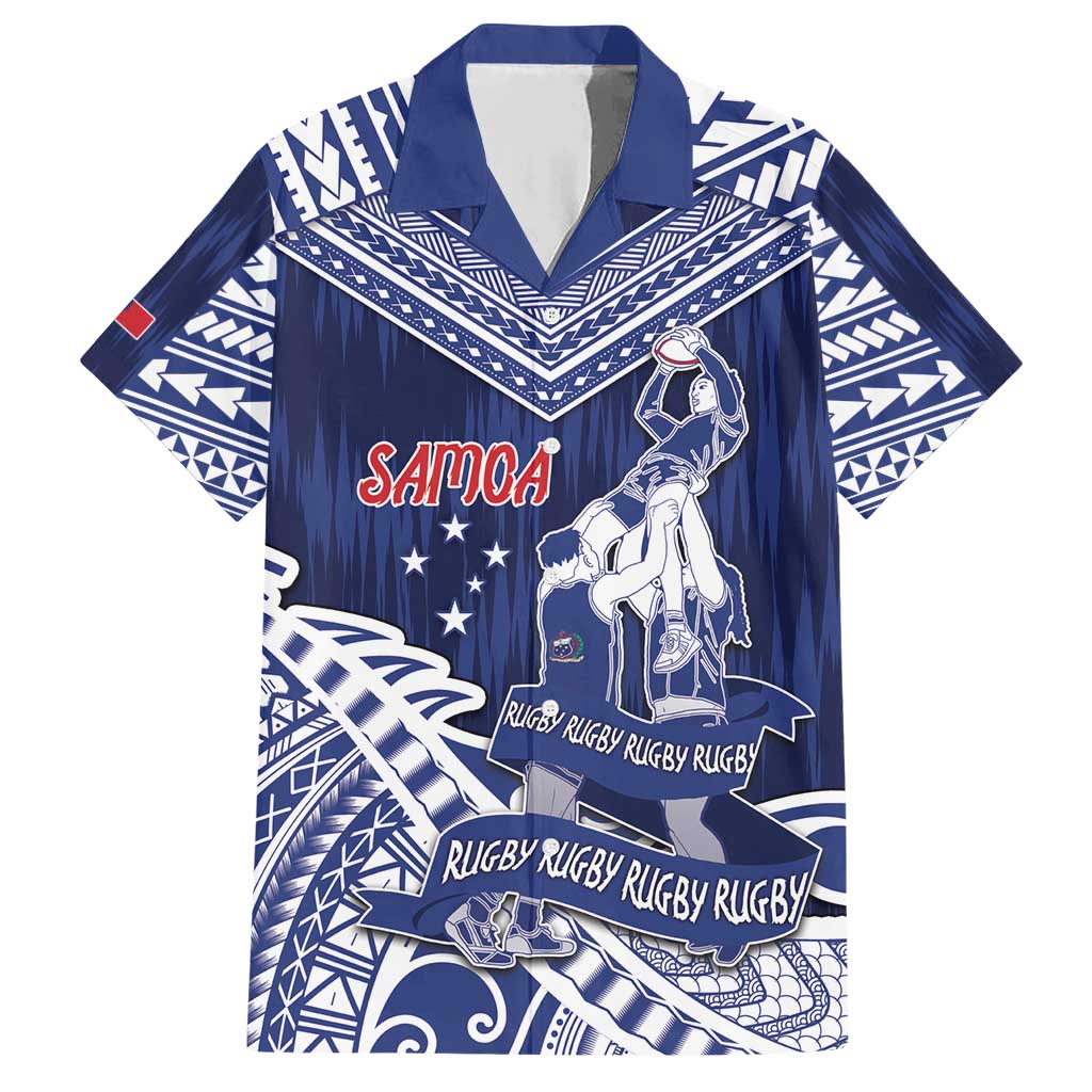 Personalised Samoa Rugby Family Matching Short Sleeve Bodycon Dress and Hawaiian Shirt Pacific Warrior Glory DT05 Dad's Shirt - Short Sleeve Navy - Polynesian Pride