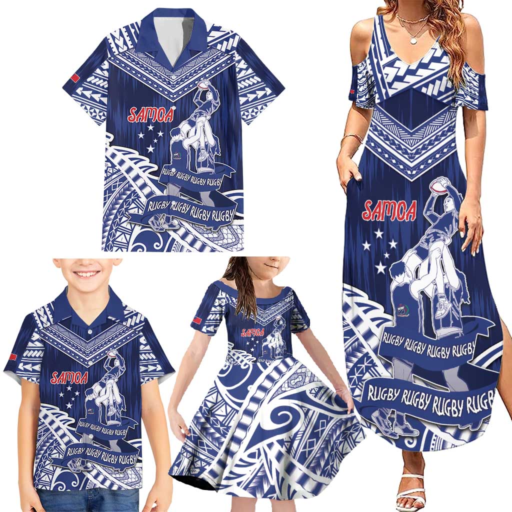 Personalised Samoa Rugby Family Matching Summer Maxi Dress and Hawaiian Shirt Pacific Warrior Glory DT05 - Polynesian Pride