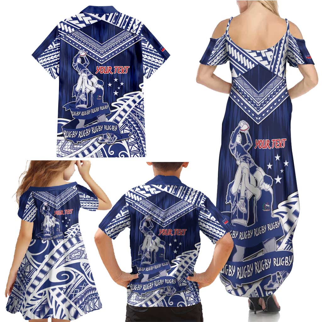 Personalised Samoa Rugby Family Matching Summer Maxi Dress and Hawaiian Shirt Pacific Warrior Glory DT05 - Polynesian Pride