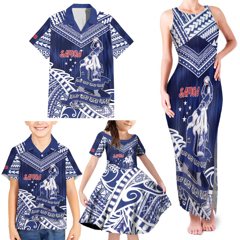 Personalised Samoa Rugby Family Matching Tank Maxi Dress and Hawaiian Shirt Pacific Warrior Glory DT05 - Polynesian Pride