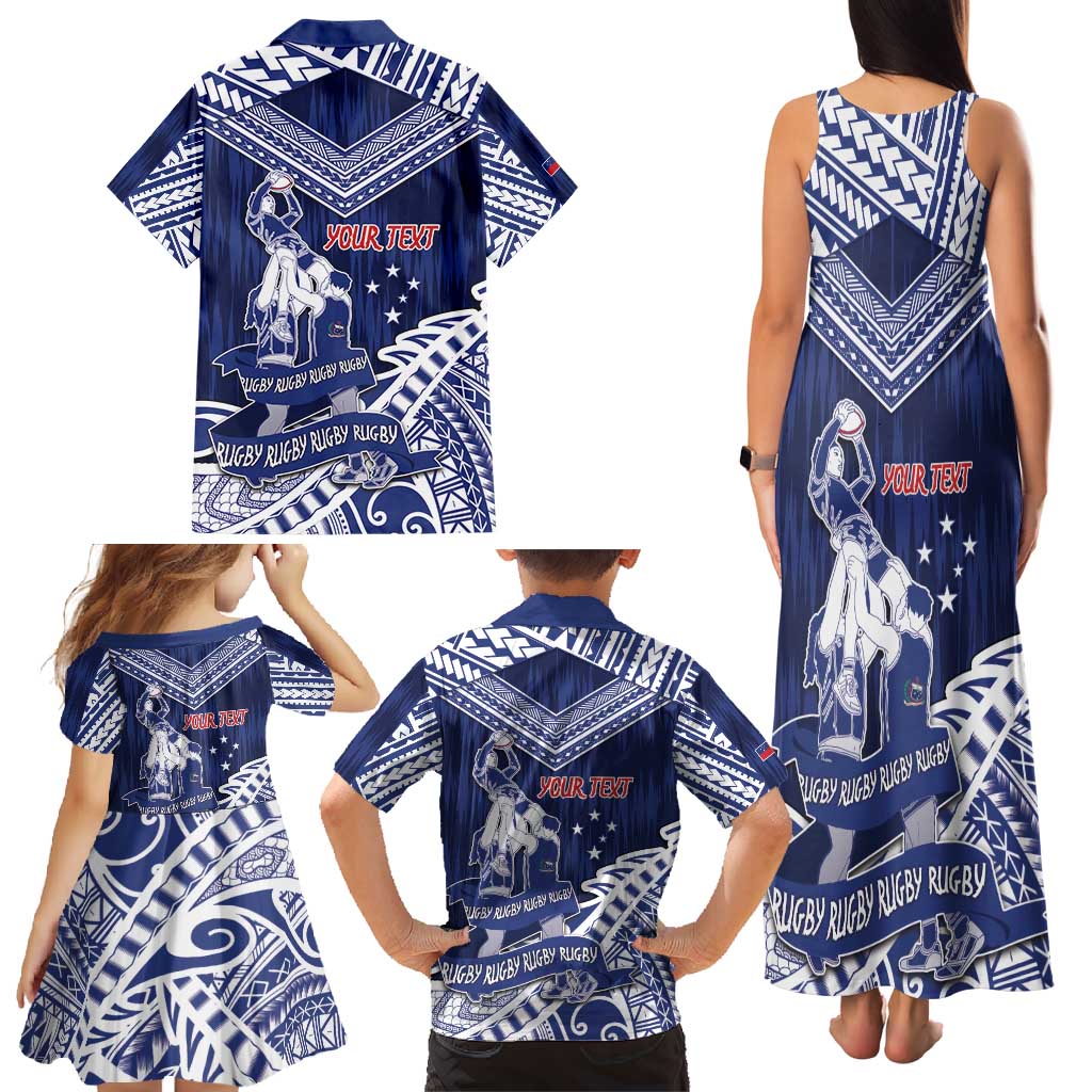 Personalised Samoa Rugby Family Matching Tank Maxi Dress and Hawaiian Shirt Pacific Warrior Glory DT05 - Polynesian Pride