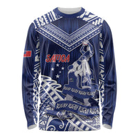 Personalised Samoa Rugby Long Sleeve Shirt Pacific Warrior Glory DT05 Unisex Navy - Polynesian Pride