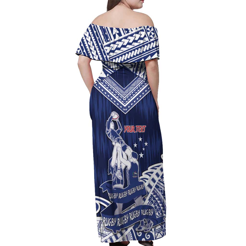 Personalised Samoa Rugby Off Shoulder Maxi Dress Pacific Warrior Glory DT05 - Polynesian Pride