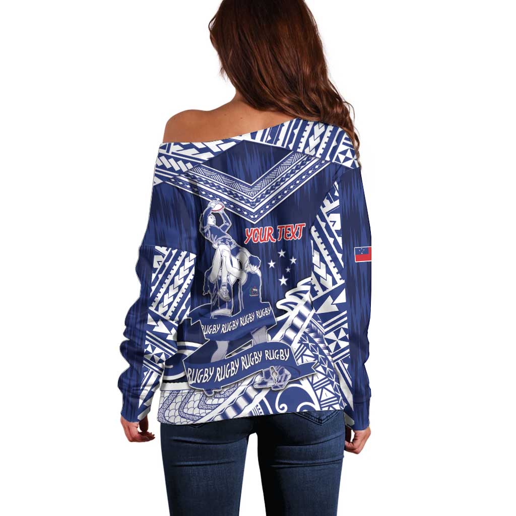 Personalised Samoa Rugby Off Shoulder Sweater Pacific Warrior Glory DT05 - Polynesian Pride