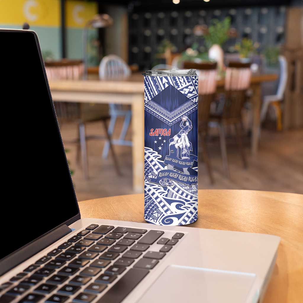 Personalised Samoa Rugby Skinny Tumbler Pacific Warrior Glory - Polynesian Pride