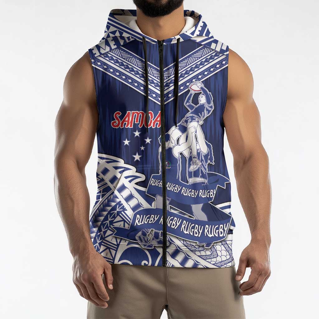 Personalised Samoa Rugby Sleeveless Zip Hoodie Pacific Warrior Glory DT05 - Polynesian Pride