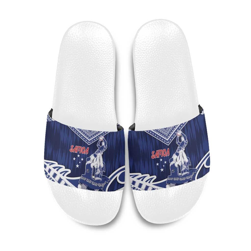 Samoa Rugby Slide Sandals Pacific Warrior Glory DT05 Navy - Polynesian Pride