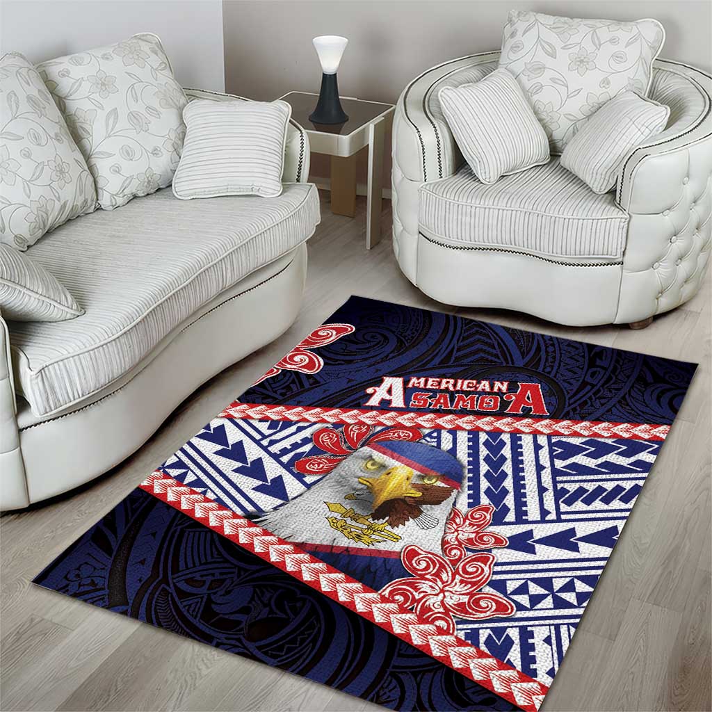 American Samoa Area Rug Bald Eagle With Polynesian Pattern - Polynesian Pride