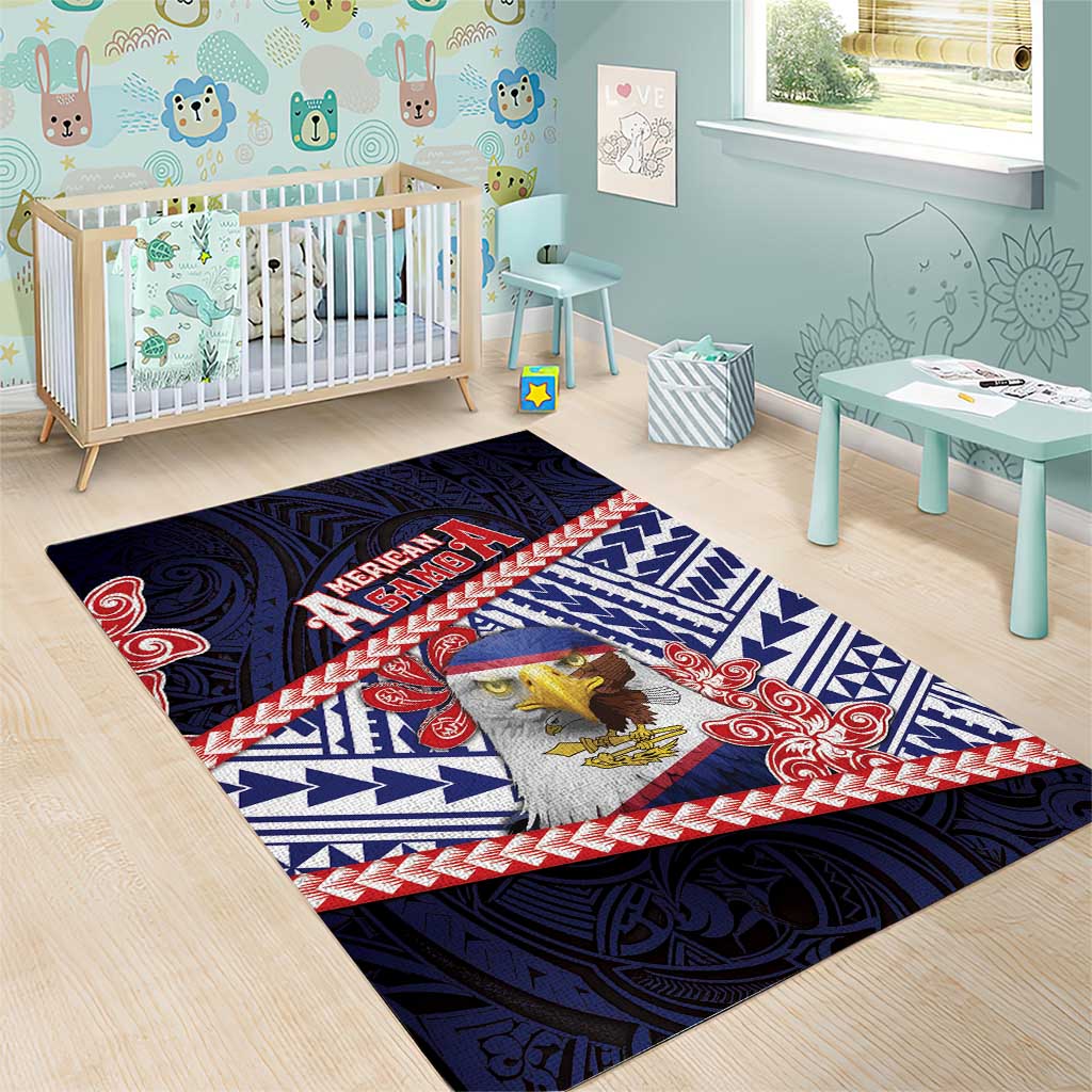 American Samoa Area Rug Bald Eagle With Polynesian Pattern - Polynesian Pride