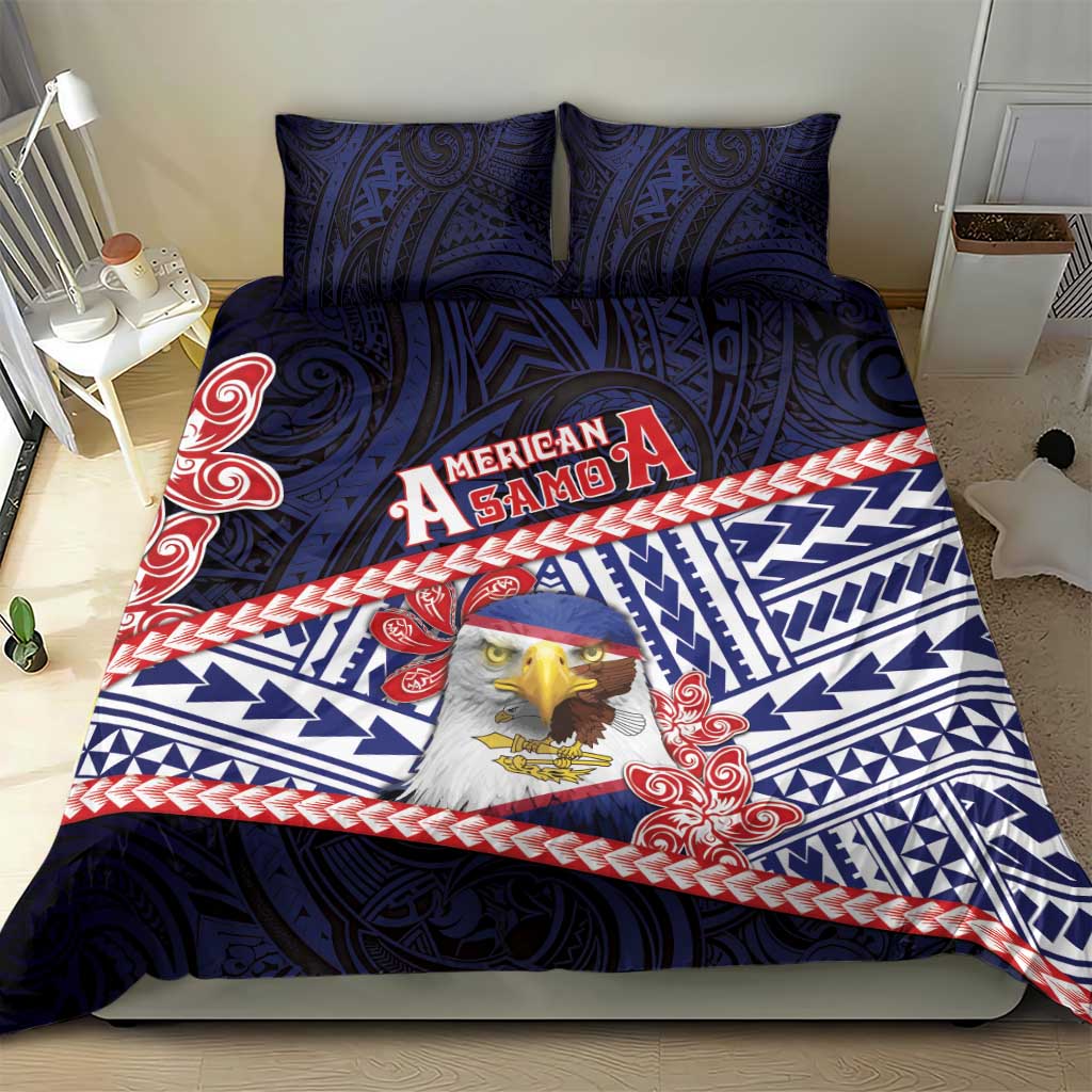 American Samoa Bedding Set Bald Eagle With Polynesian Pattern - Polynesian Pride