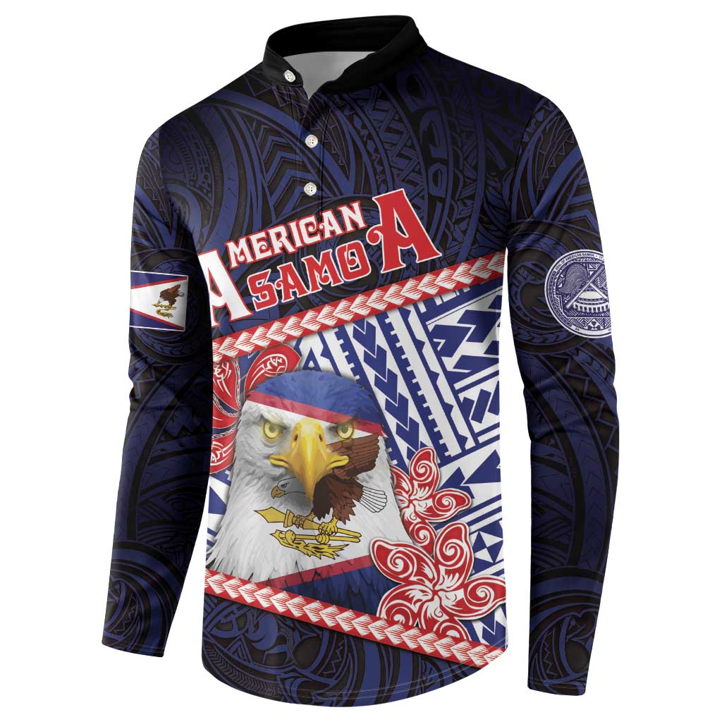 Personalized American Samoa Button Sweatshirt Bald Eagle With Polynesian Pattern - Polynesian Pride