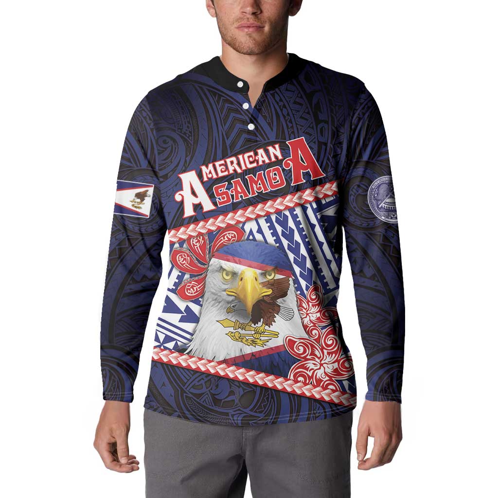 Personalized American Samoa Button Sweatshirt Bald Eagle With Polynesian Pattern - Polynesian Pride