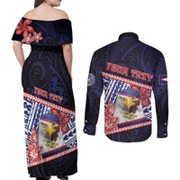 Personalized American Samoa Couples Matching Off Shoulder Maxi Dress and Long Sleeve Button Shirt Bald Eagle With Polynesian Pattern - Polynesian Pride