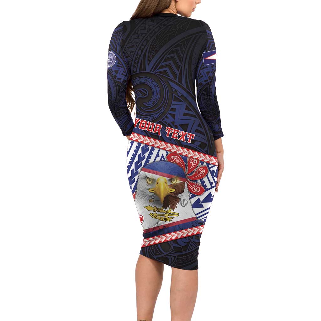 Personalized American Samoa Family Matching Long Sleeve Bodycon Dress and Hawaiian Shirt Bald Eagle With Polynesian Pattern - Polynesian Pride