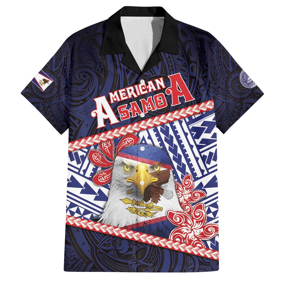 Personalized American Samoa Family Matching Off The Shoulder Long Sleeve Dress and Hawaiian Shirt Bald Eagle With Polynesian Pattern - Polynesian Pride