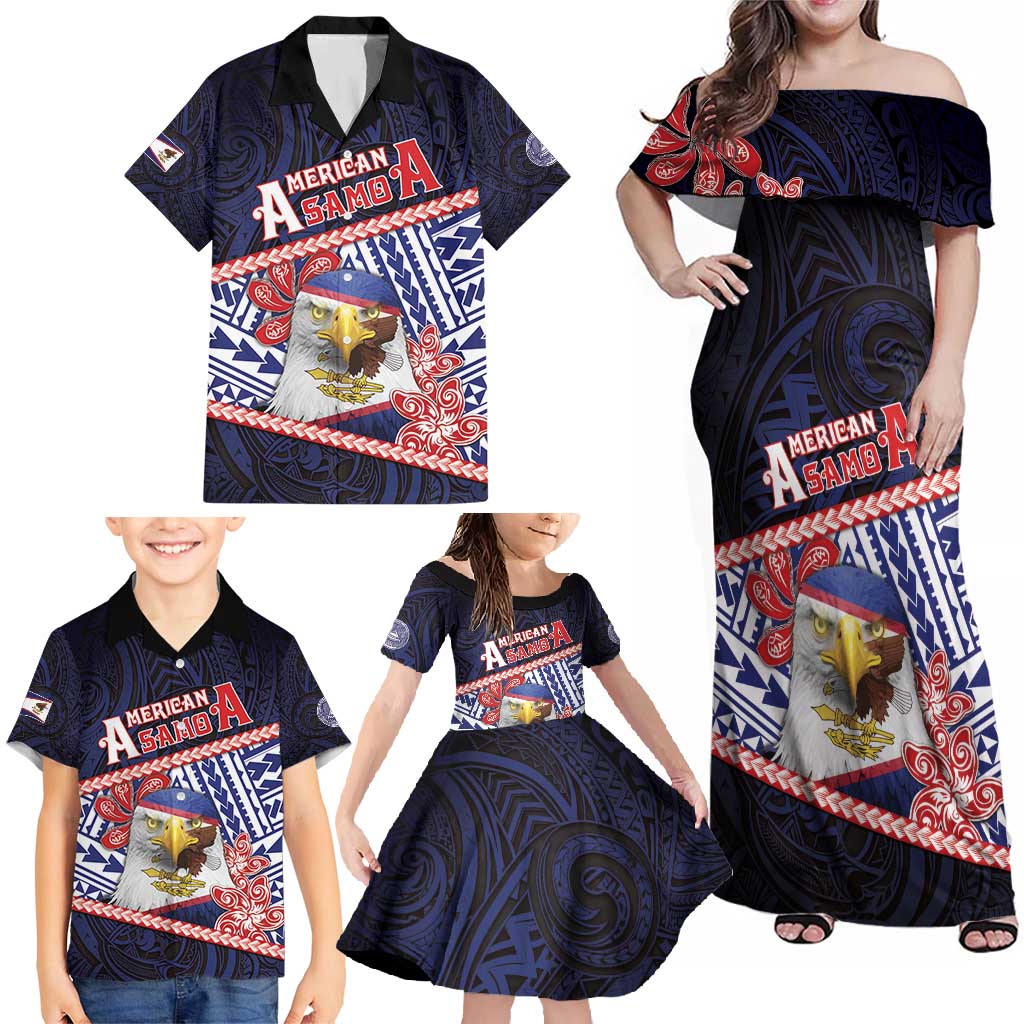Personalized American Samoa Family Matching Off Shoulder Maxi Dress and Hawaiian Shirt Bald Eagle With Polynesian Pattern - Polynesian Pride