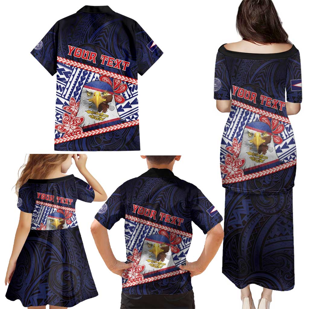 Personalized American Samoa Family Matching Puletasi and Hawaiian Shirt Bald Eagle With Polynesian Pattern - Polynesian Pride