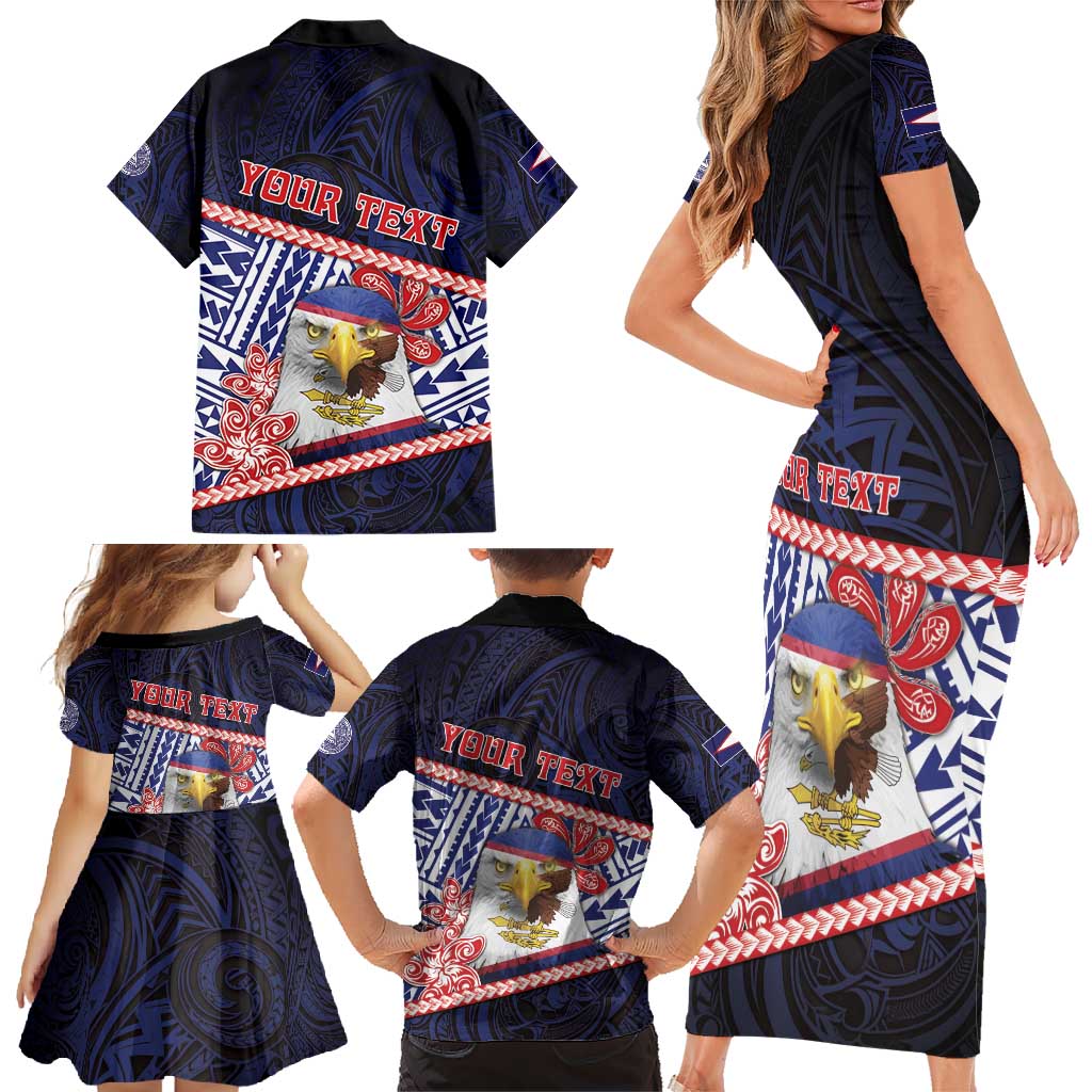 Personalized American Samoa Family Matching Short Sleeve Bodycon Dress and Hawaiian Shirt Bald Eagle With Polynesian Pattern - Polynesian Pride