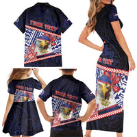 Personalized American Samoa Family Matching Short Sleeve Bodycon Dress and Hawaiian Shirt Bald Eagle With Polynesian Pattern - Polynesian Pride