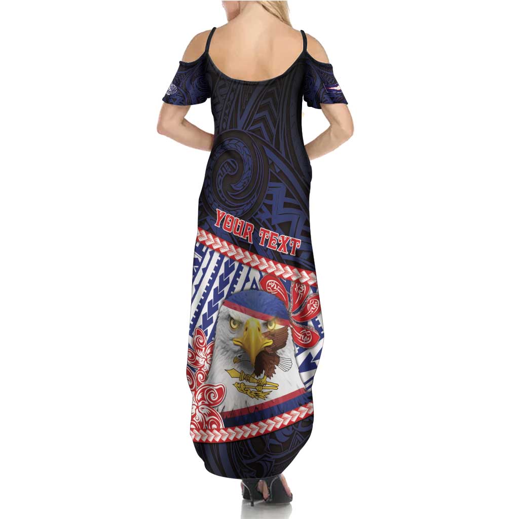 Personalized American Samoa Family Matching Summer Maxi Dress and Hawaiian Shirt Bald Eagle With Polynesian Pattern - Polynesian Pride