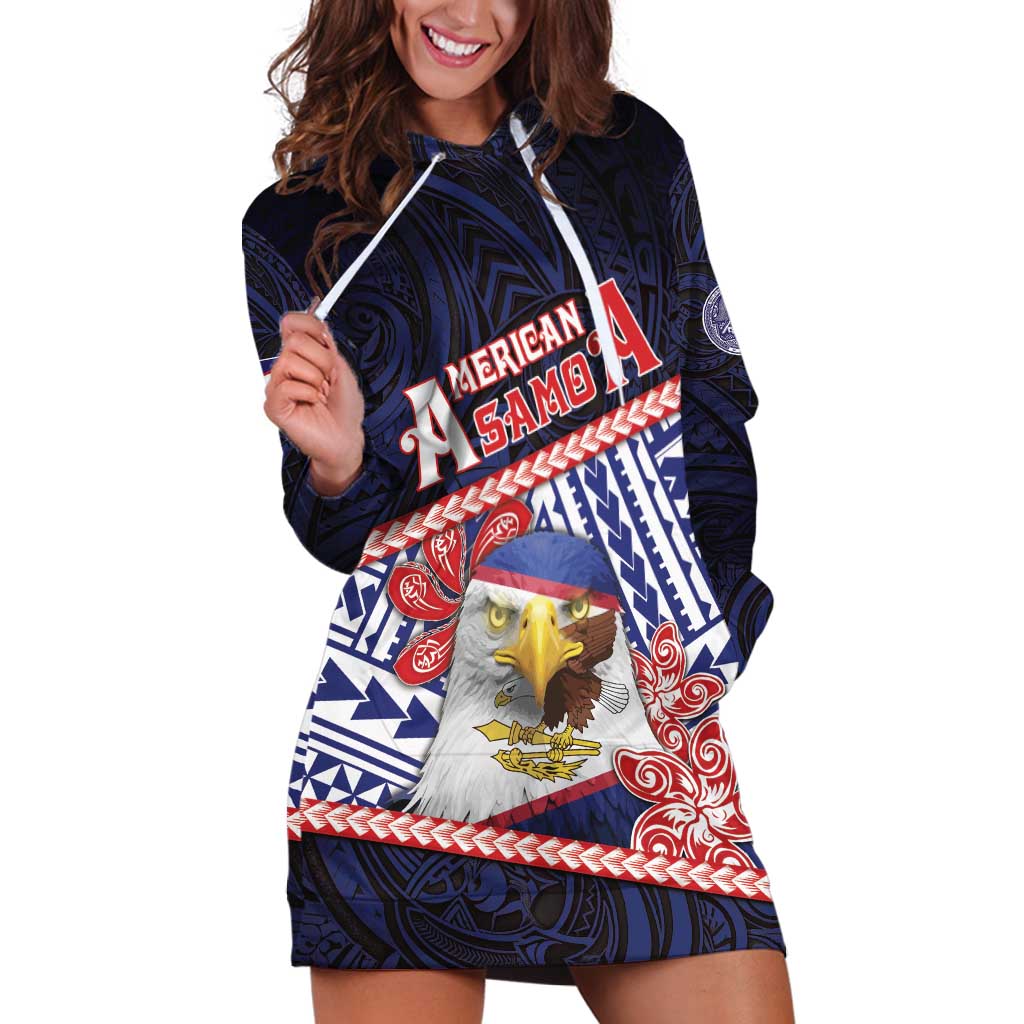 Personalized American Samoa Hoodie Dress Bald Eagle With Polynesian Pattern - Polynesian Pride