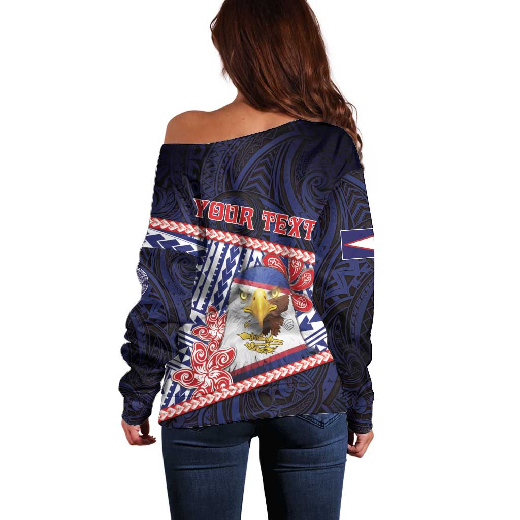 Personalized American Samoa Off Shoulder Sweater Bald Eagle With Polynesian Pattern - Polynesian Pride
