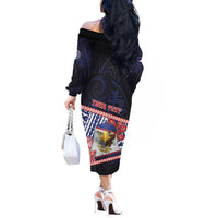 Personalized American Samoa Off The Shoulder Long Sleeve Dress Bald Eagle With Polynesian Pattern - Polynesian Pride