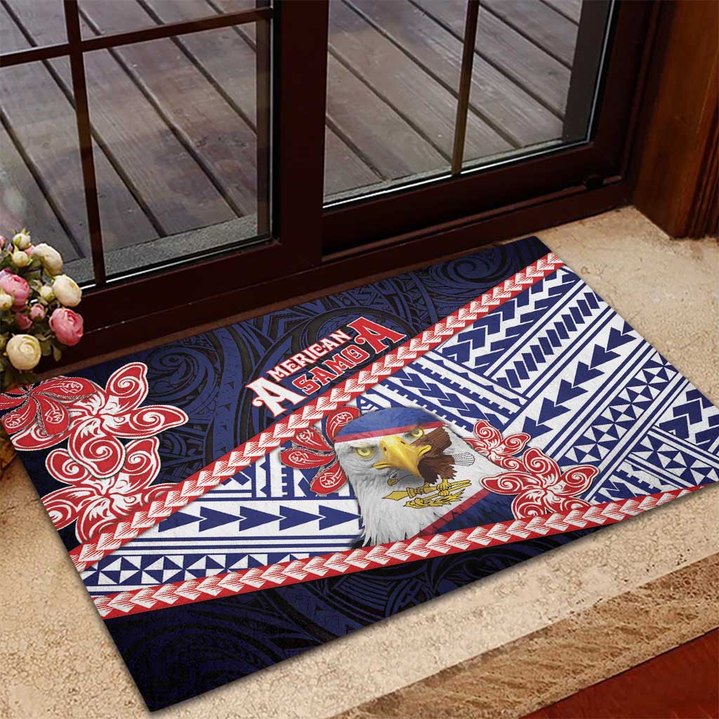 American Samoa Rubber Doormat Bald Eagle With Polynesian Pattern - Polynesian Pride