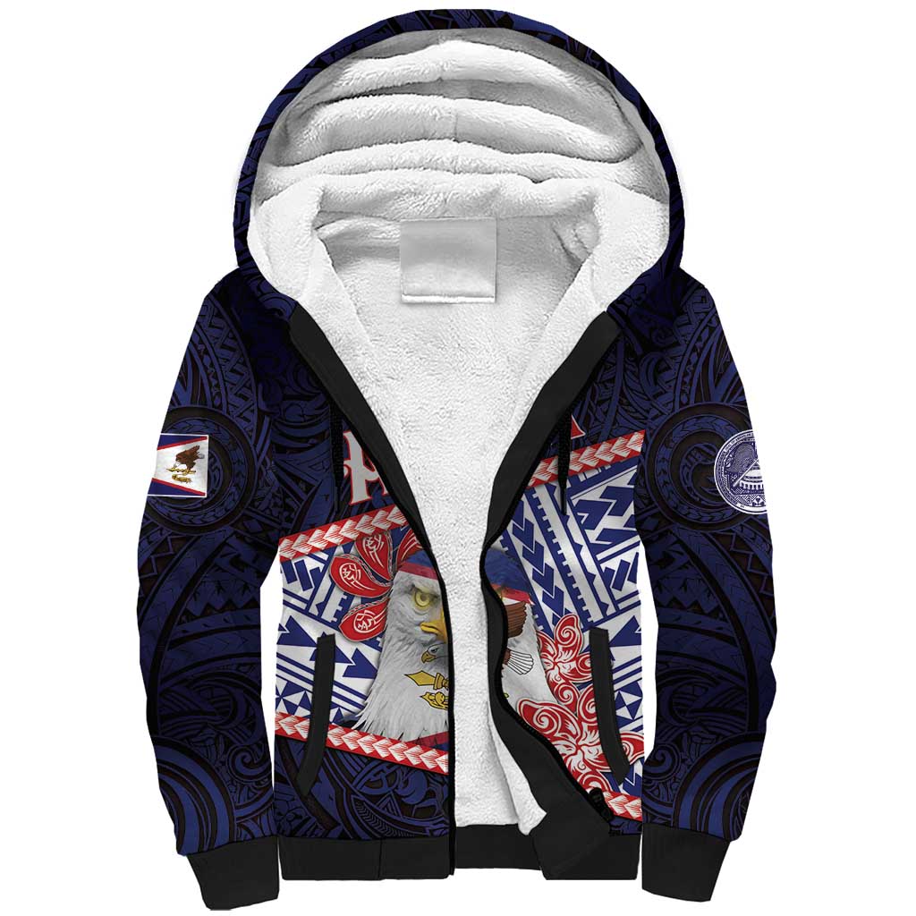 Personalized American Samoa Sherpa Hoodie Bald Eagle With Polynesian Pattern - Polynesian Pride