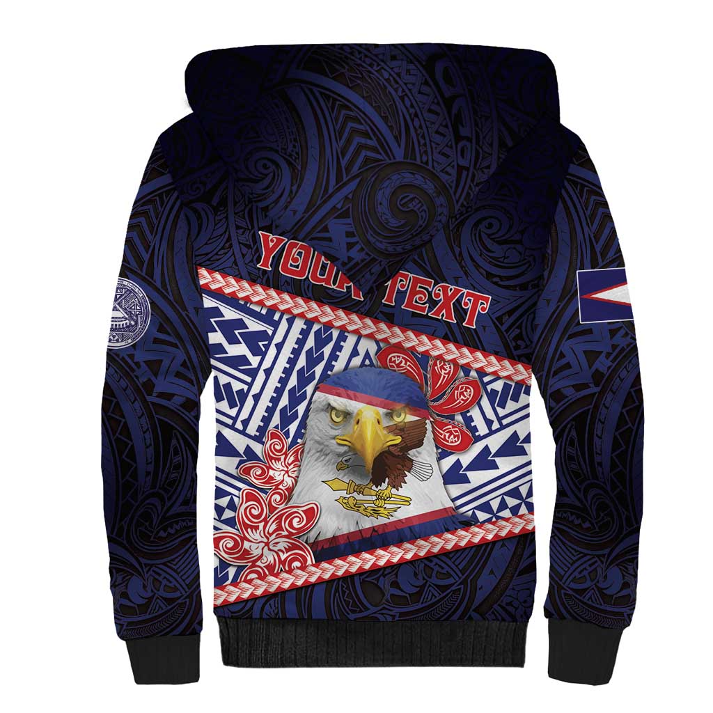 Personalized American Samoa Sherpa Hoodie Bald Eagle With Polynesian Pattern - Polynesian Pride