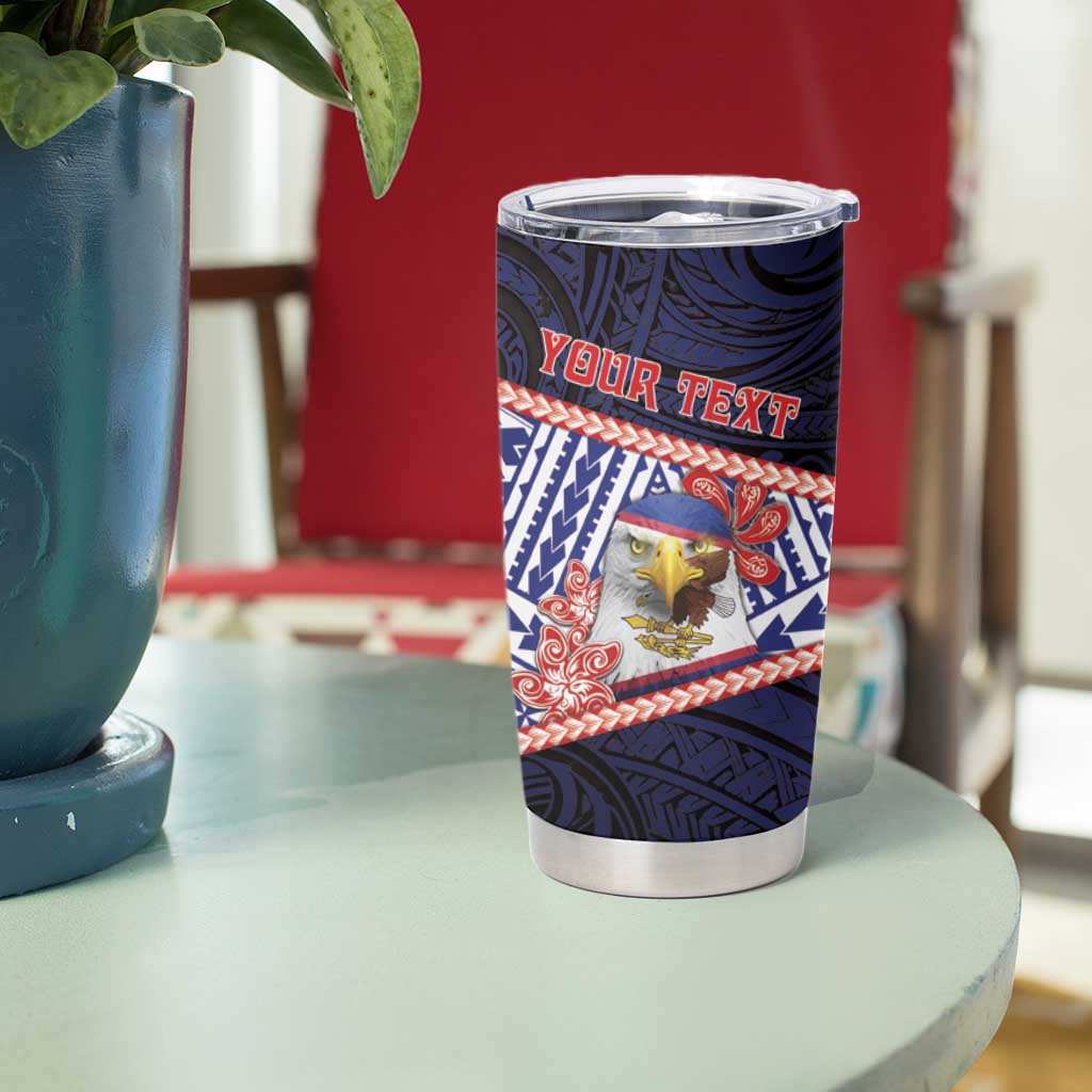 Personalized American Samoa Tumbler Cup Bald Eagle With Polynesian Pattern - Polynesian Pride