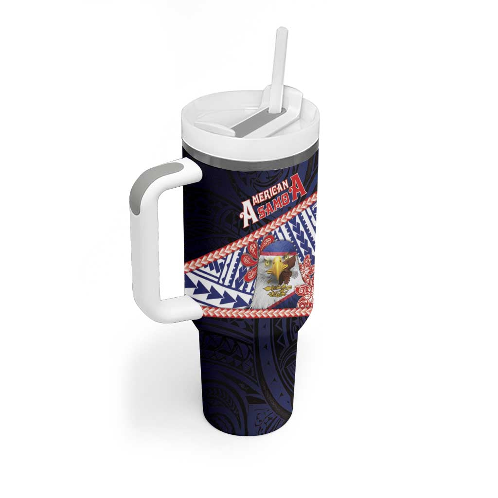 Personalized American Samoa Tumbler With Handle Bald Eagle With Polynesian Pattern - Polynesian Pride