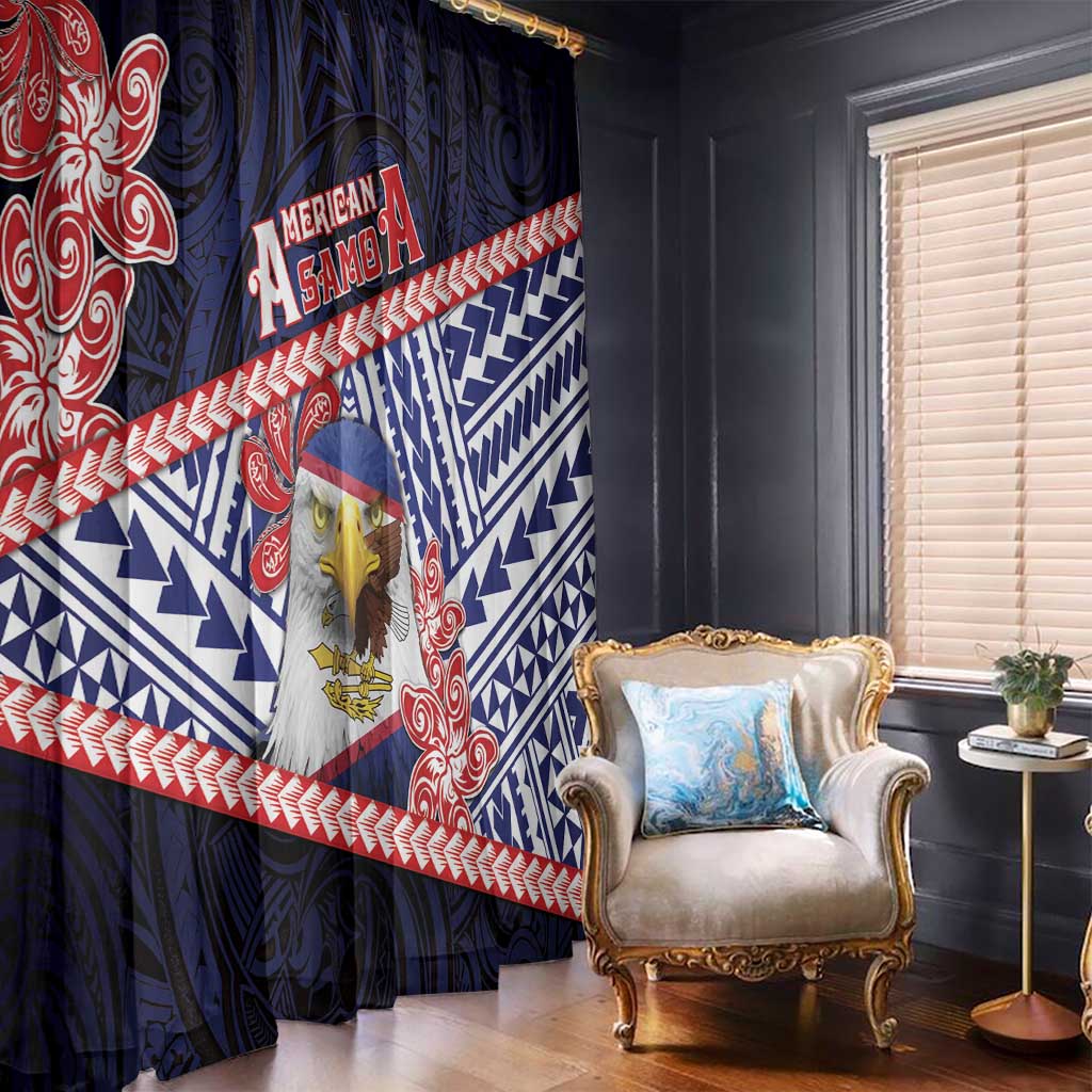 American Samoa Window Curtain Bald Eagle With Polynesian Pattern - Polynesian Pride