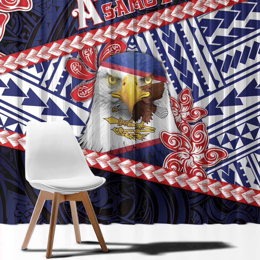 American Samoa Window Curtain Bald Eagle With Polynesian Pattern - Polynesian Pride