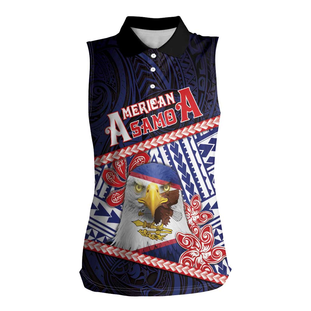 Personalized American Samoa Women Sleeveless Polo Shirt Bald Eagle With Polynesian Pattern - Polynesian Pride