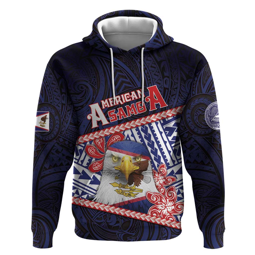 Personalized American Samoa Zip Hoodie Bald Eagle With Polynesian Pattern - Polynesian Pride