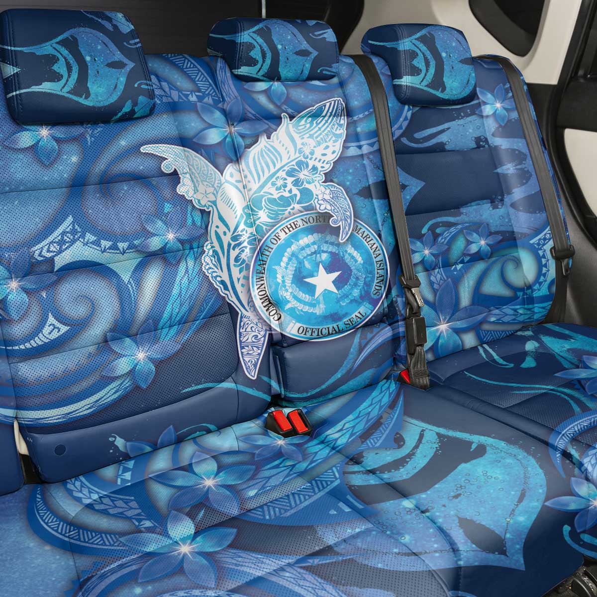 Northern Mariana Islands Back Car Seat Cover Galaxy Polynesian Shark Tattoo - Polynesian Pride