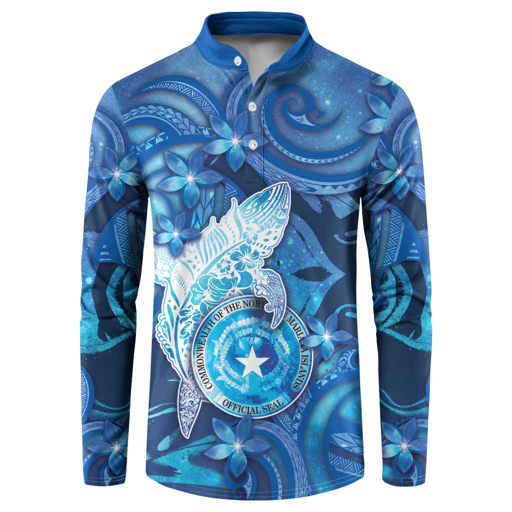 Personalised Northern Mariana Islands Button Sweatshirt Galaxy Polynesian Shark Tattoo - Polynesian Pride