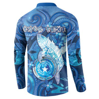 Personalised Northern Mariana Islands Button Sweatshirt Galaxy Polynesian Shark Tattoo - Polynesian Pride