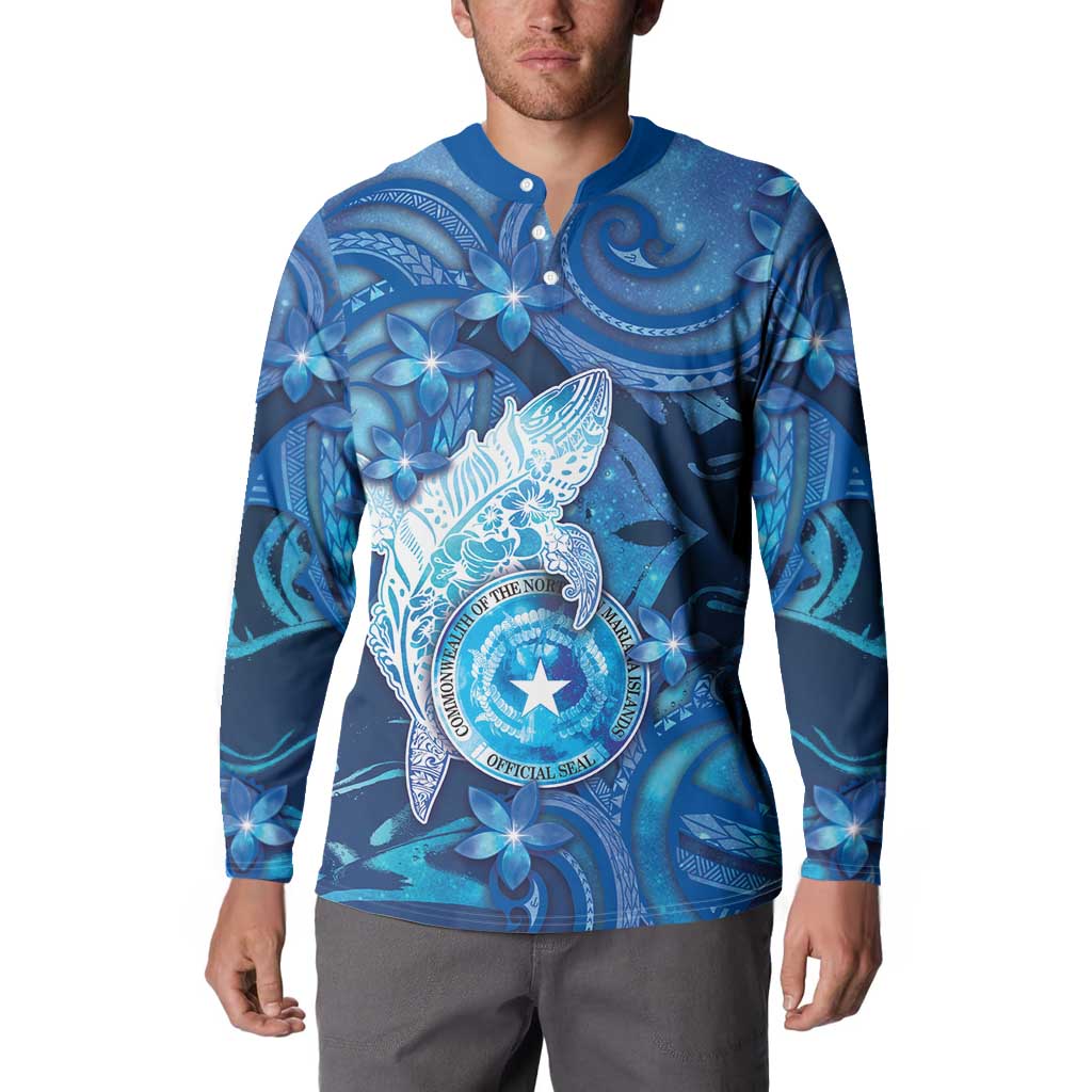 Personalised Northern Mariana Islands Button Sweatshirt Galaxy Polynesian Shark Tattoo - Polynesian Pride