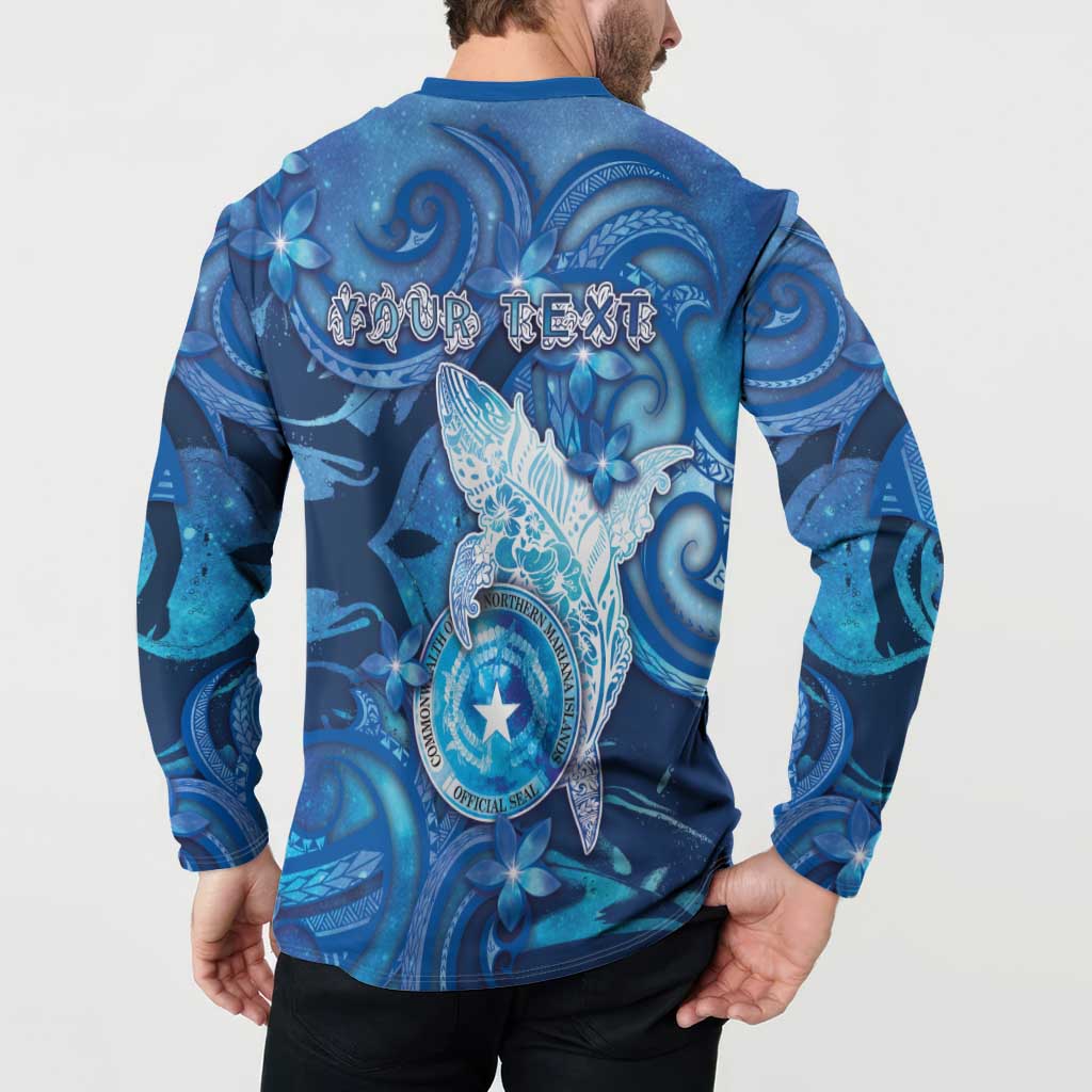 Personalised Northern Mariana Islands Button Sweatshirt Galaxy Polynesian Shark Tattoo - Polynesian Pride