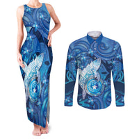 Personalised Northern Mariana Islands Couples Matching Tank Maxi Dress and Long Sleeve Button Shirt Galaxy Polynesian Shark Tattoo - Polynesian Pride