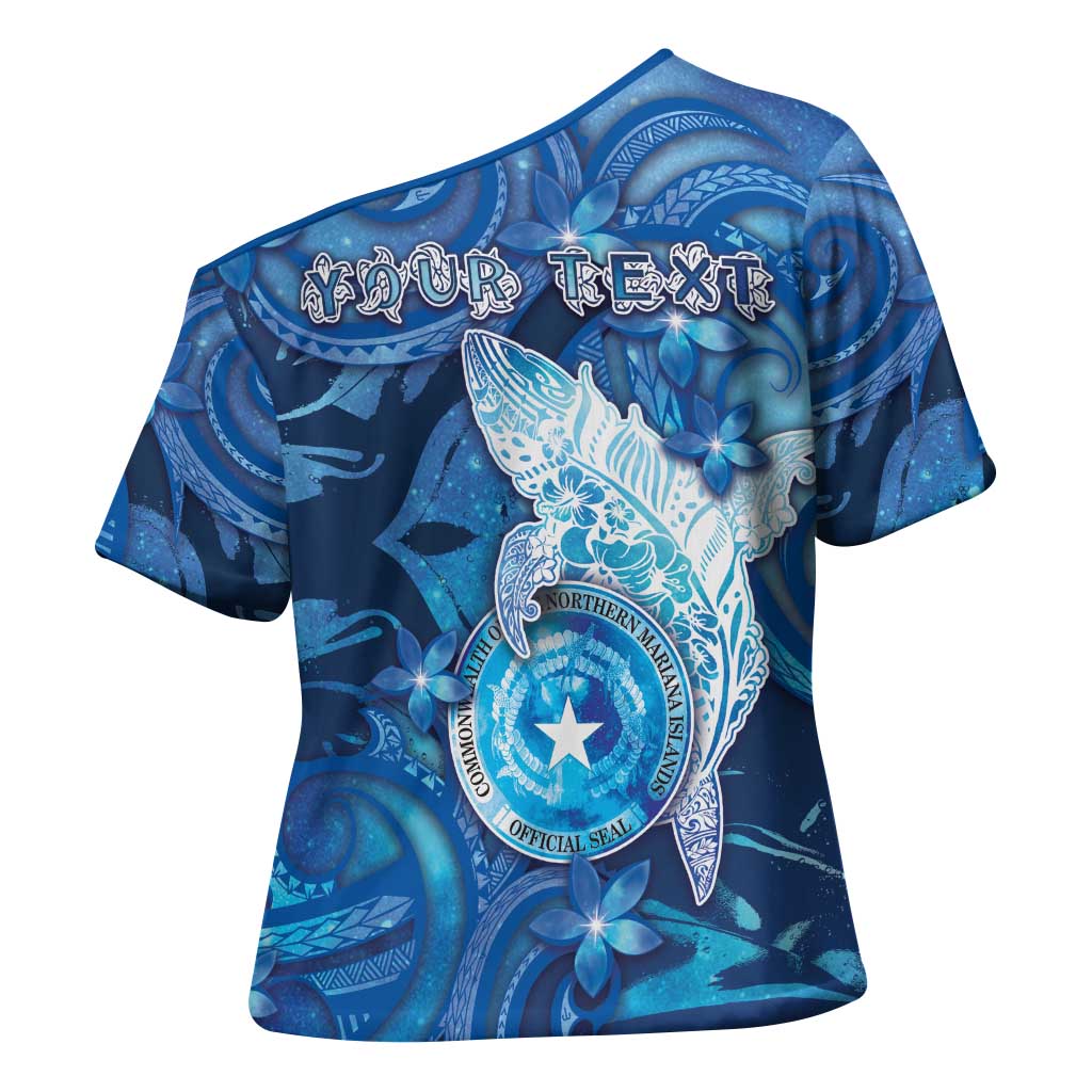 Personalised Northern Mariana Islands Cross Shoulder Shirt Galaxy Polynesian Shark Tattoo - Polynesian Pride